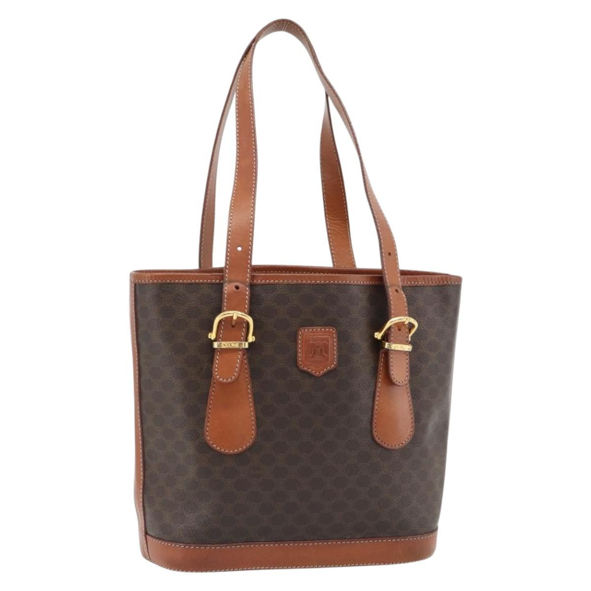 Celine Vintage Macadam Canvas And Leather Brown Canvas Tote Bag Bag (Pre-Owned)