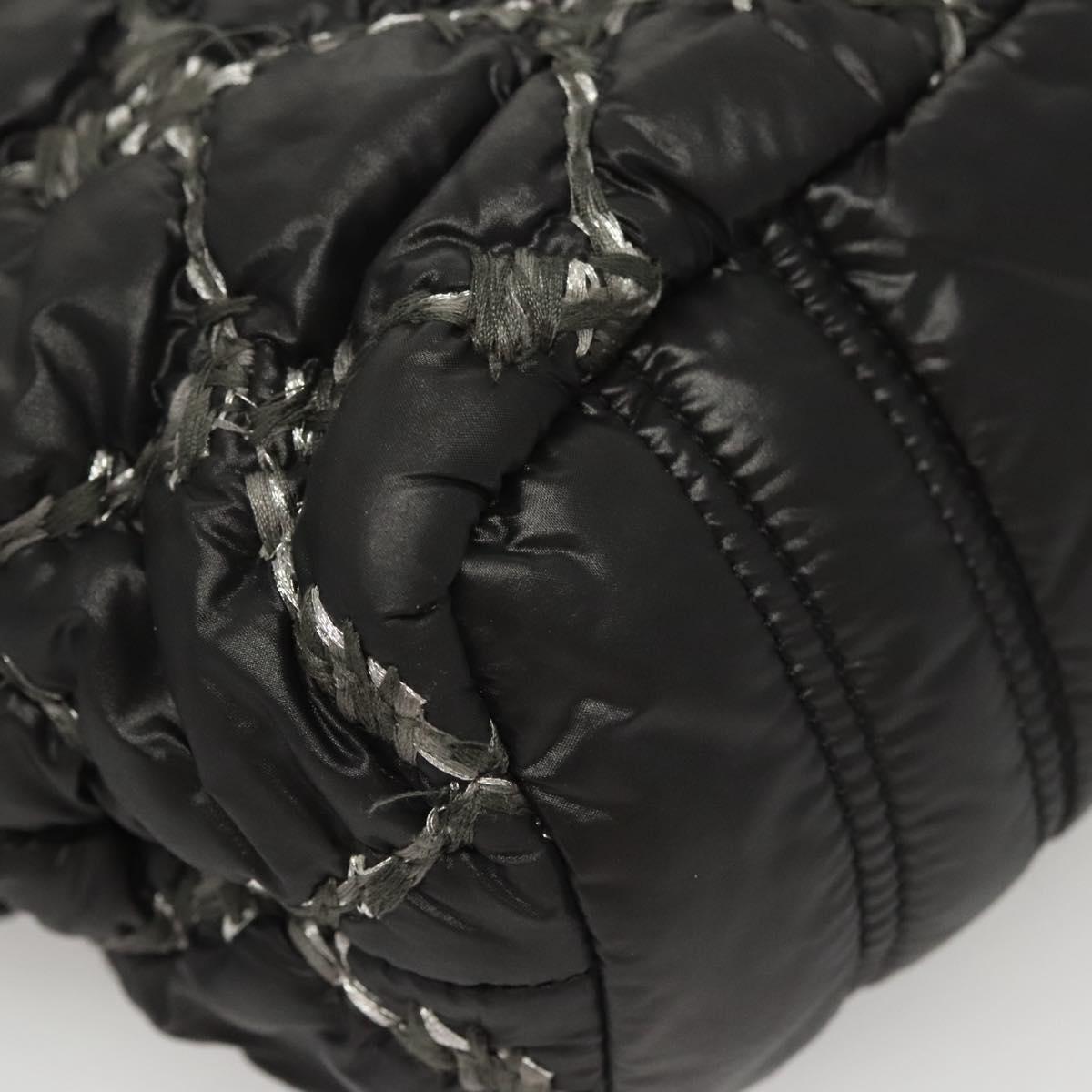 Chanel Tweed On Stitch Zip Tote Quilted Nylon Black Nylon Shoulder Bag Bag (Pre-Owned)