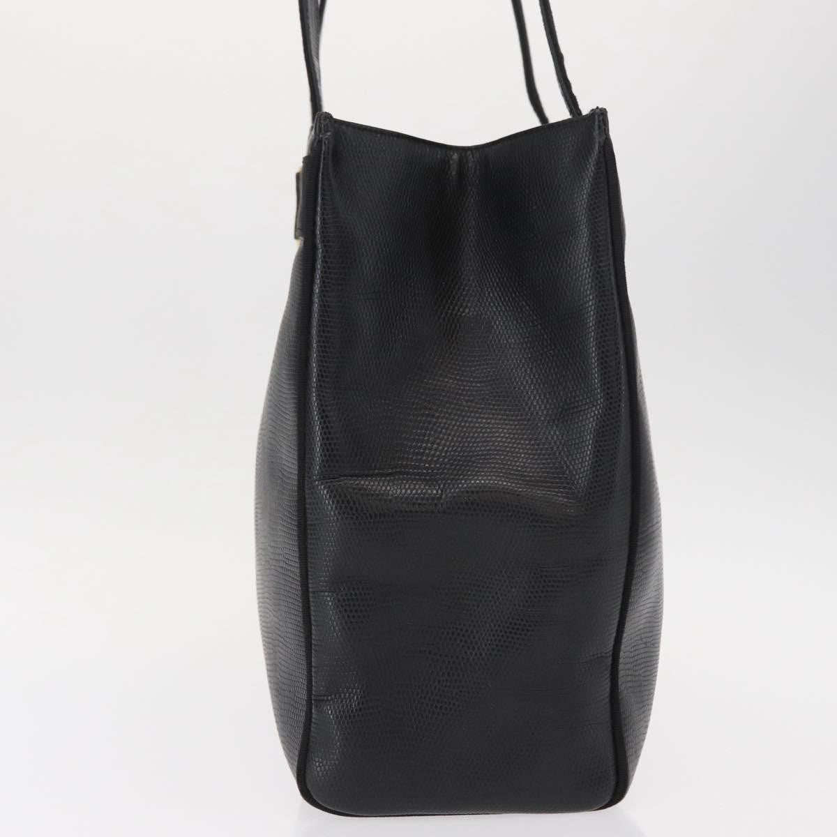 Salvatore Ferragamo Vintage Vara Bow Tote Lizard Embossed Leather Black Leather Tote Bag Bag (Pre-Owned)