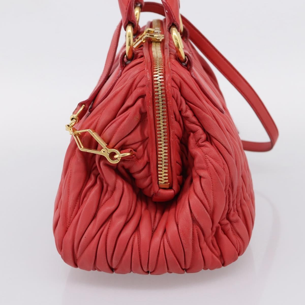 Miu Miu Madras Bowler Matelasse Leather Red Leather Handbag (Pre-Owned)