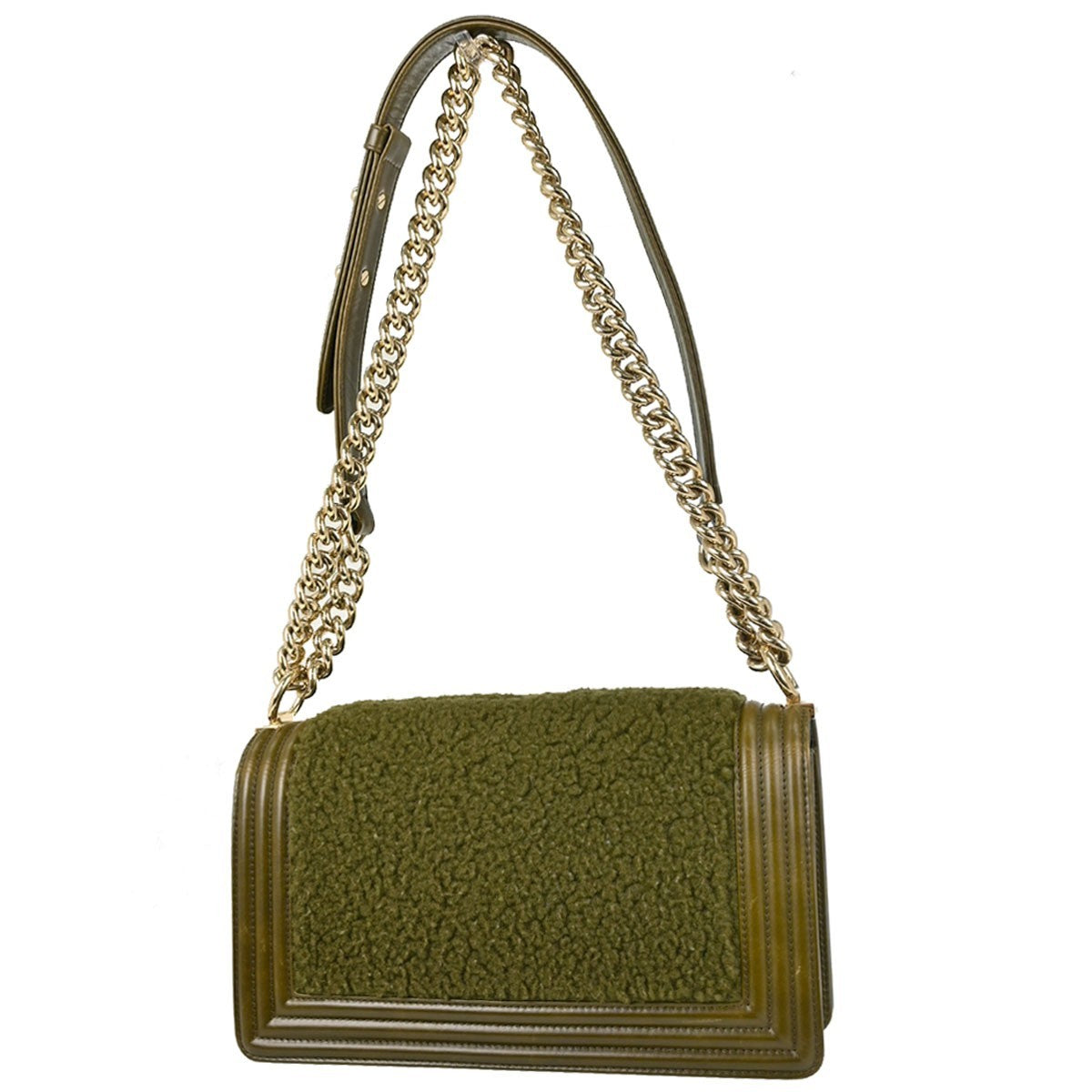 Chanel Boy Flap Shearling With Leather Green Leather Shoulder Bag Bag (Pre-Owned)