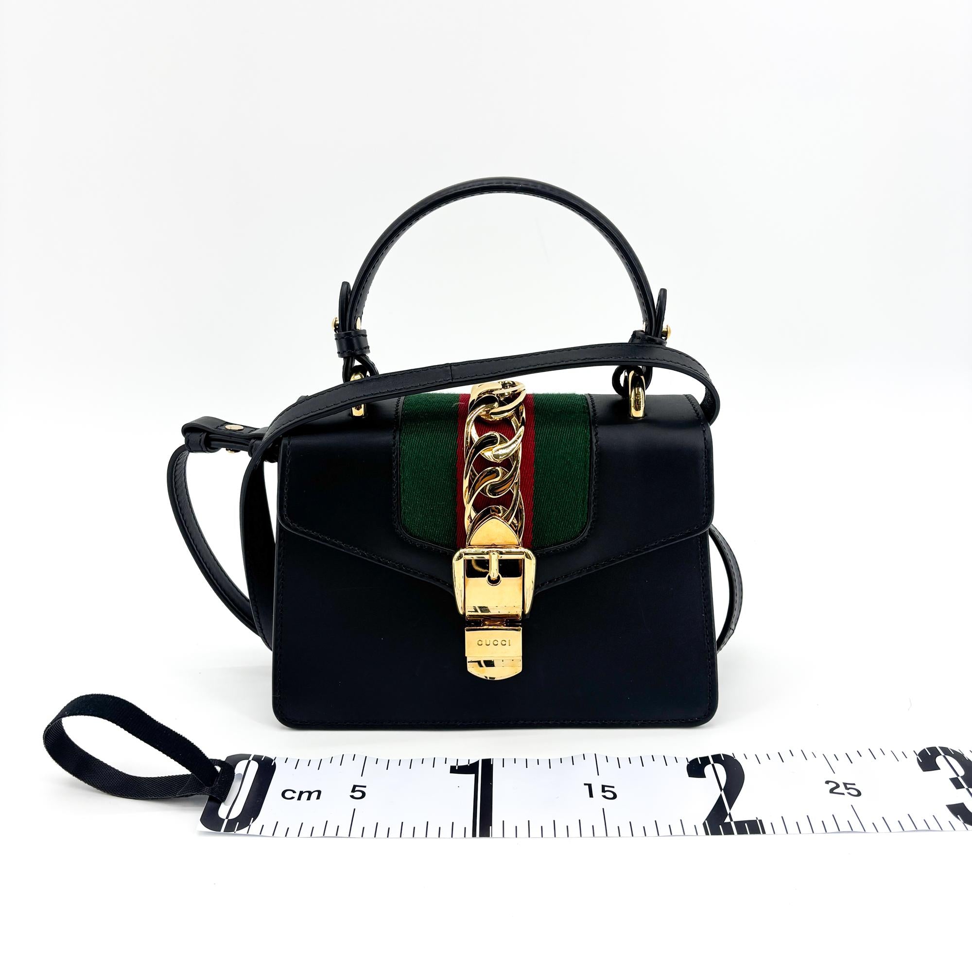 Gucci Sylvie Top Handle Bag Leather Black Leather Handbag (Pre-Owned)
