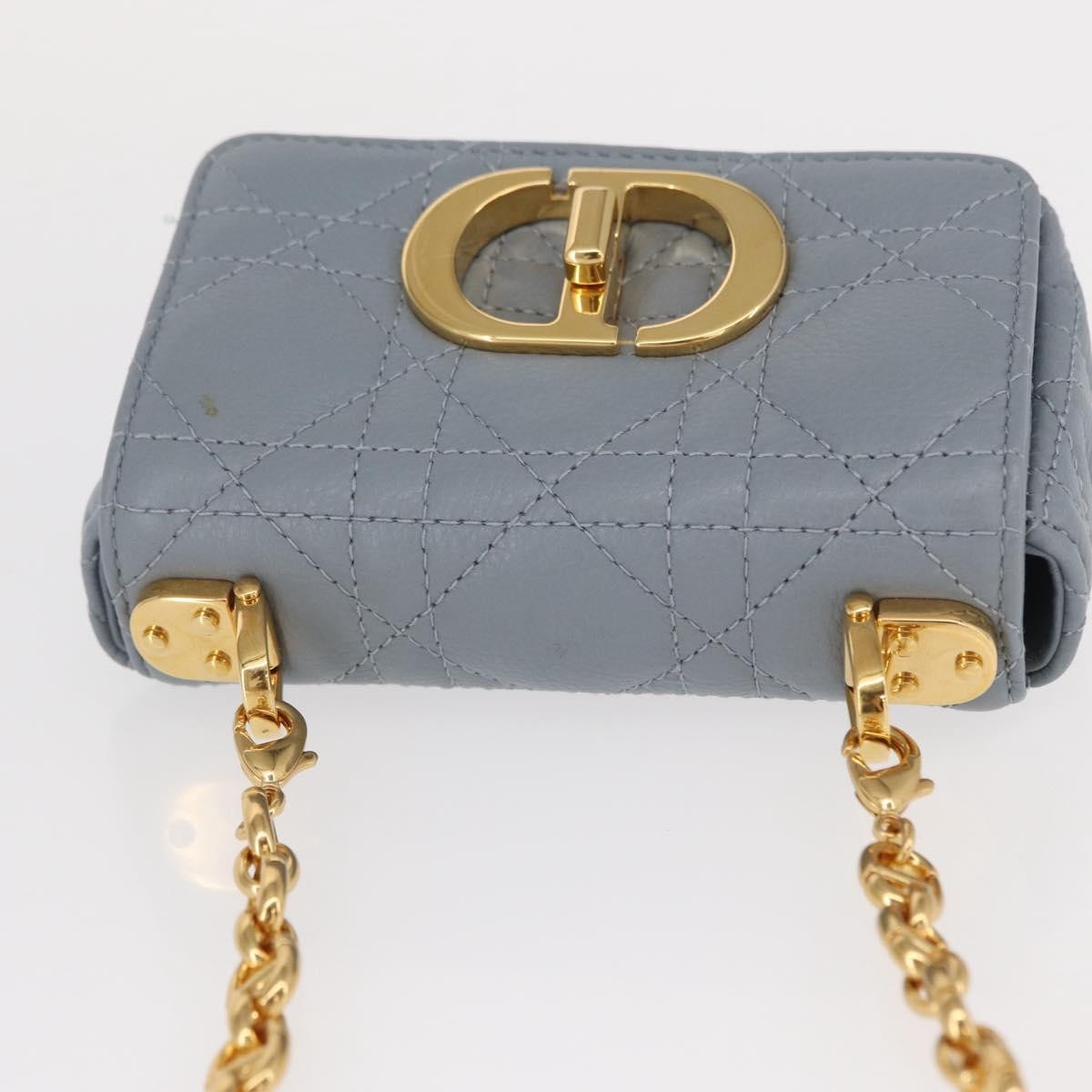 Christian Dior Caro Cannage Quilt Calfskin Blue Leather Shoulder Bag Bag (Pre-Owned)