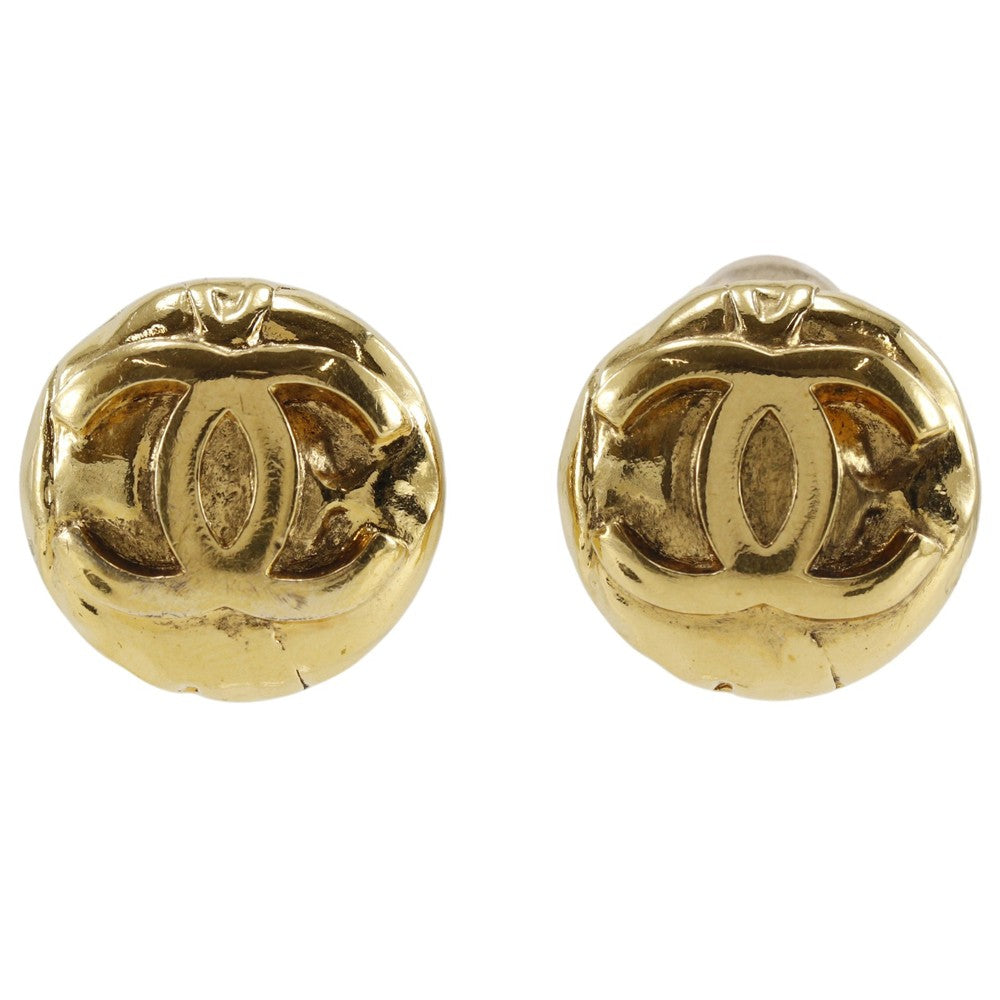 Chanel Vintage Cc Clip-On Metal Gold Gold_Plated Earrings Jewelry (Pre-Owned)