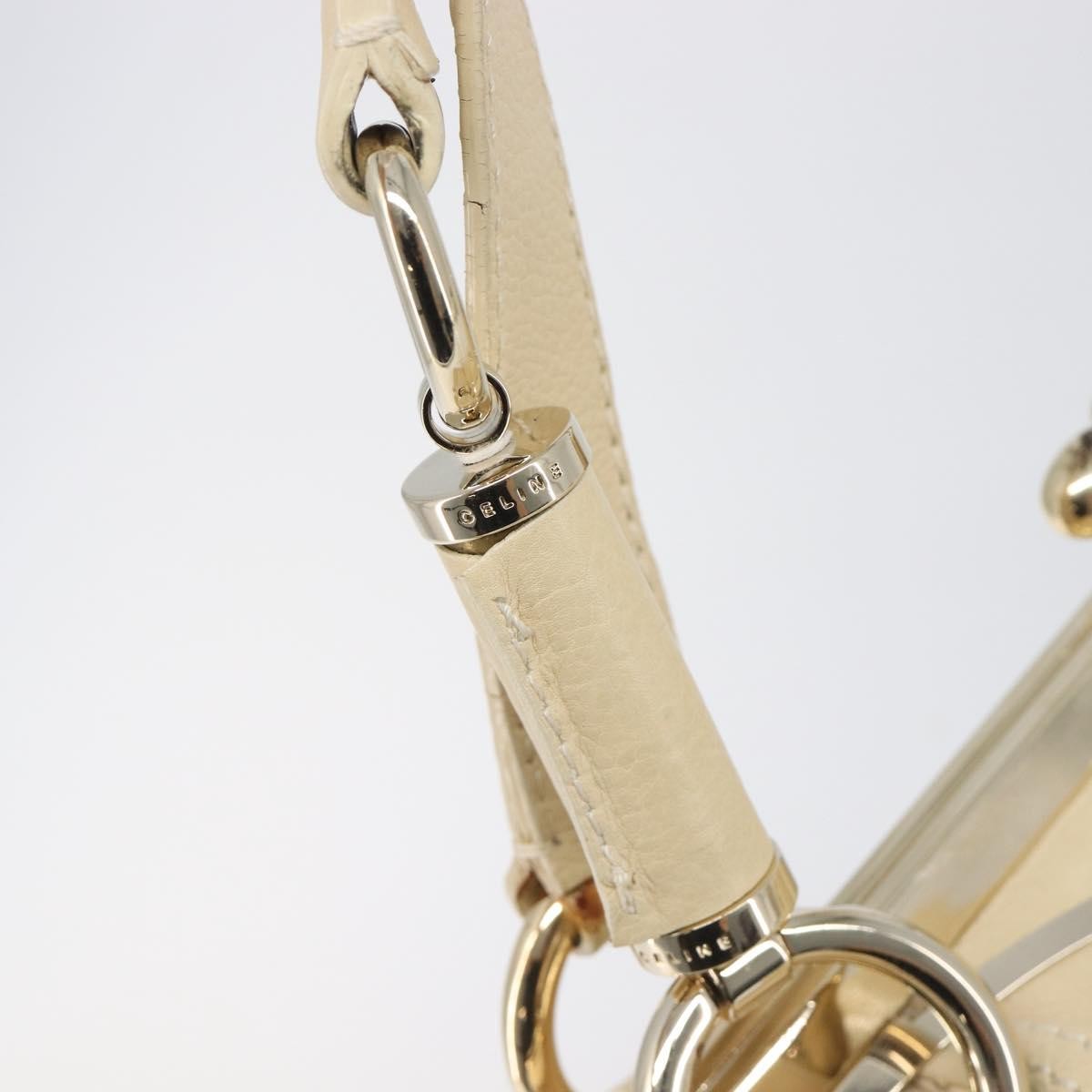 Celine Vintage Kisslock Frame Leather Beige Leather Handbag (Pre-Owned)
