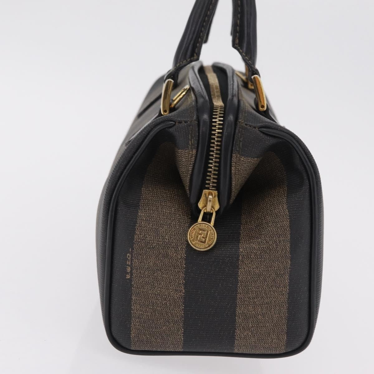 Fendi Vintage Pequin Boston Coated Canvas Brown Canvas Handbag (Pre-Owned)