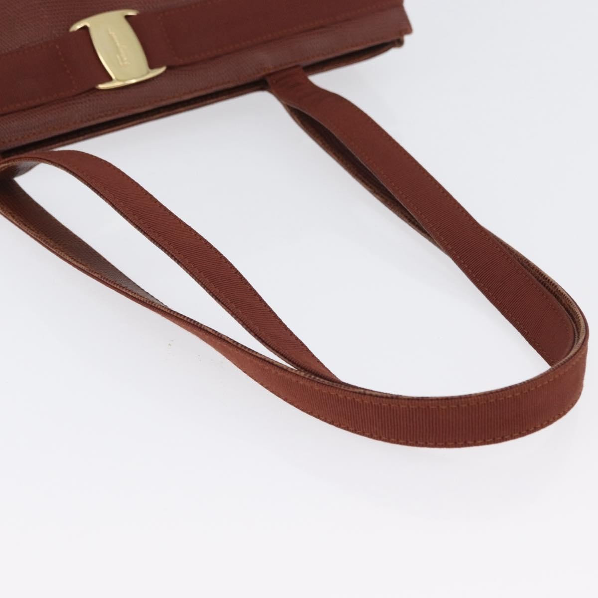 Salvatore Ferragamo Vala Tote Embossed Leather Brown Leather Tote Bag Bag (Pre-Owned)