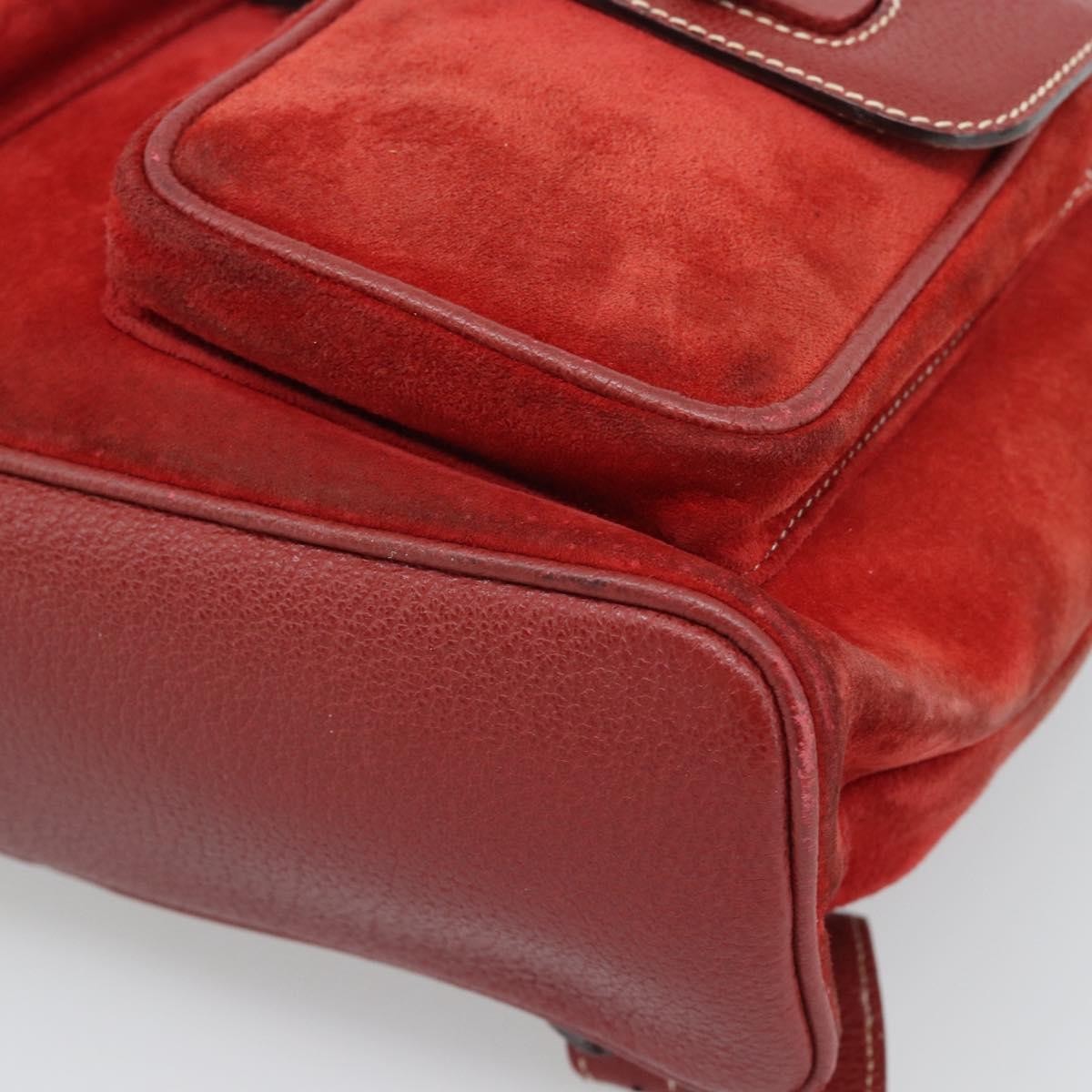 Gucci Vintage Bamboo Suede Red Suede Backpack Bag (Pre-Owned)