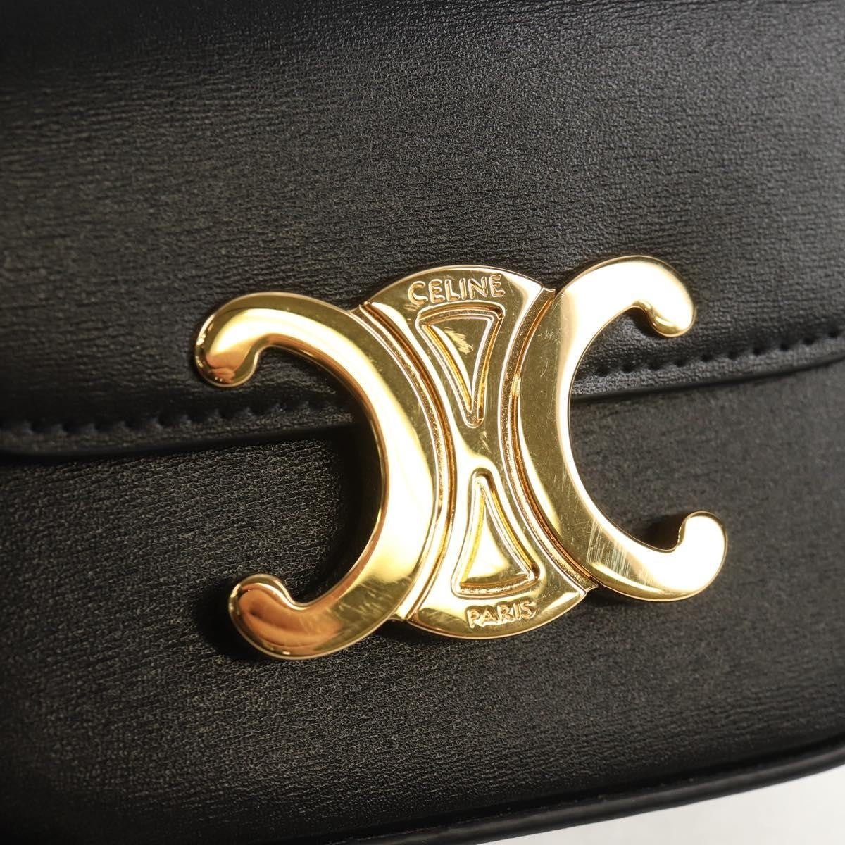 Celine Vintage Triomphe Shoulder Leather Black Leather Handbag (Pre-Owned)