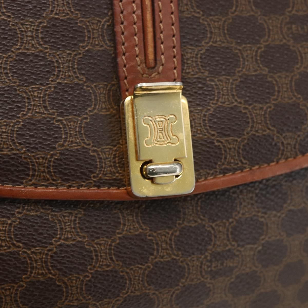 Celine Vintage Macadam Canvas And Leather Brown Canvas Shoulder Bag Bag (Pre-Owned)