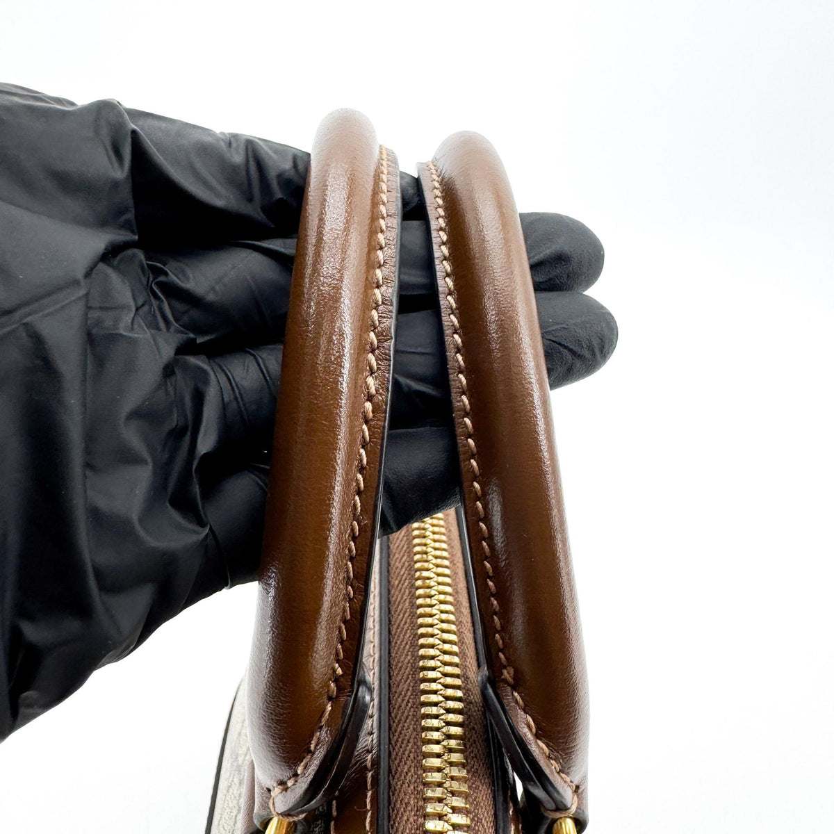 Gucci Horsebit 1955 Top Handle Gg Coated Canvas With Leather Brown Canvas Handbag (Pre-Owned)