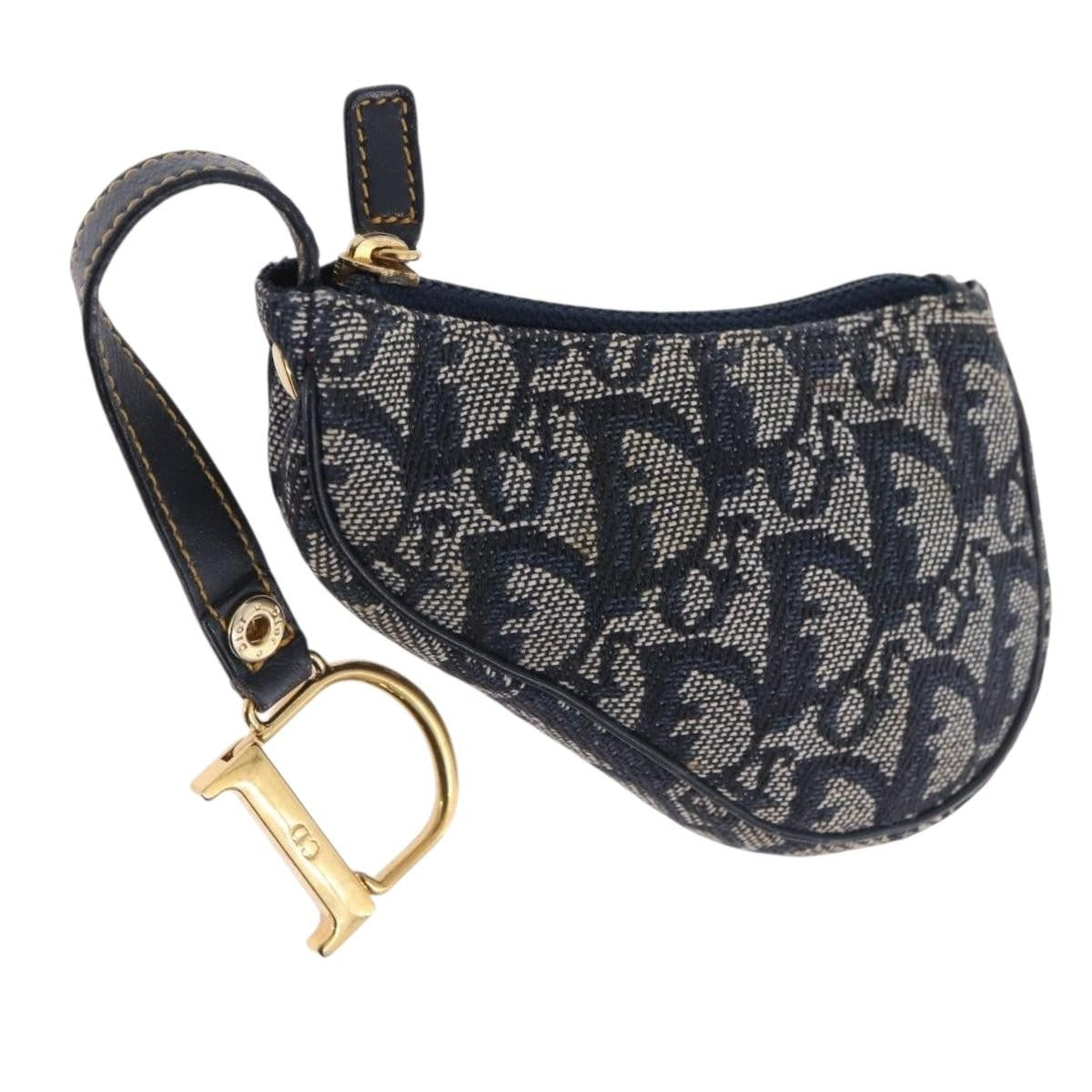 Christian Dior Vintage Saddle Zip Coin Purse Diorissimo Canvas Navy Canvas Clutche & Pouche Bag (Pre-Owned)