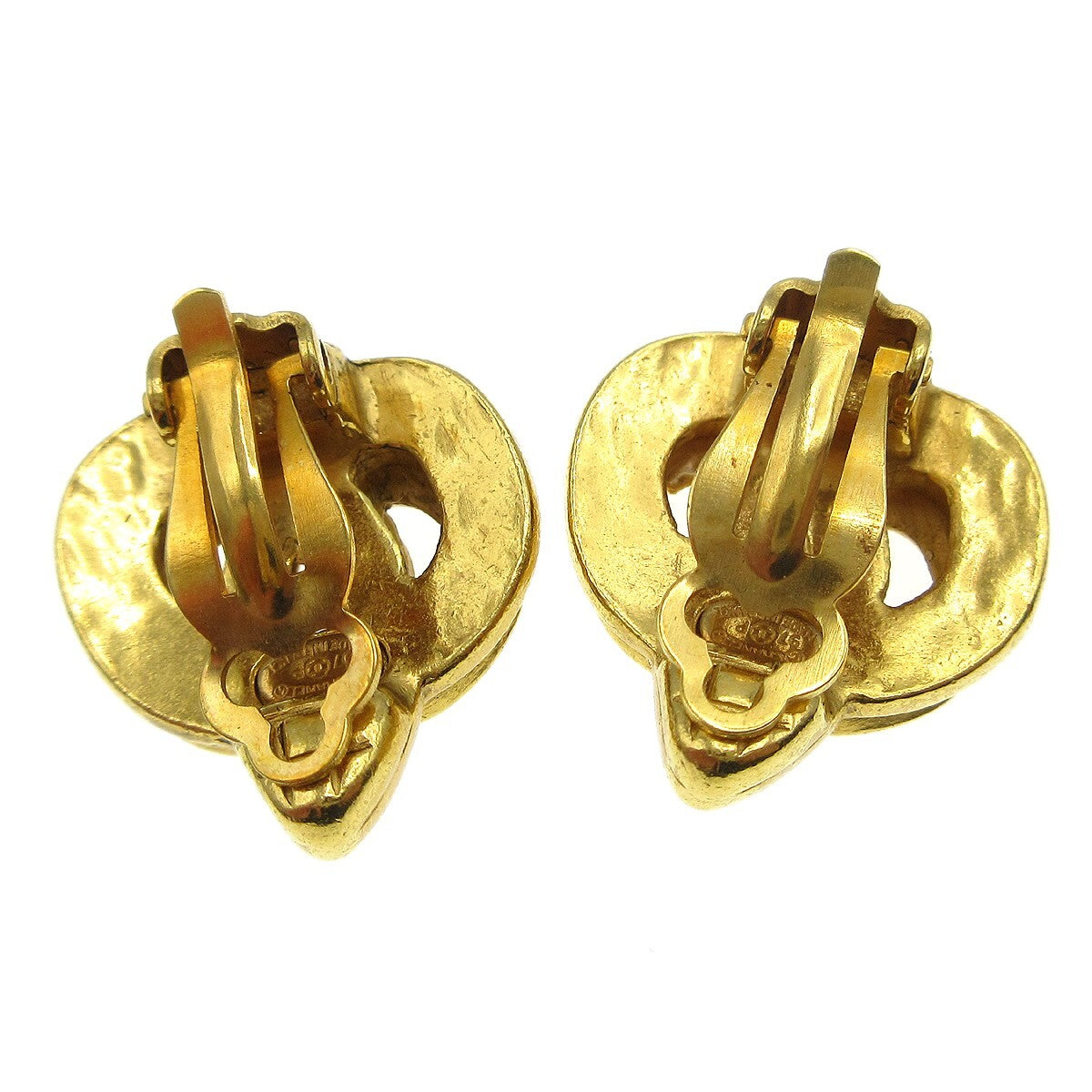 Chanel Vintage Cc Heart Clip-On Metal Gold Gold_Plated Earrings Jewelry (Pre-Owned)
