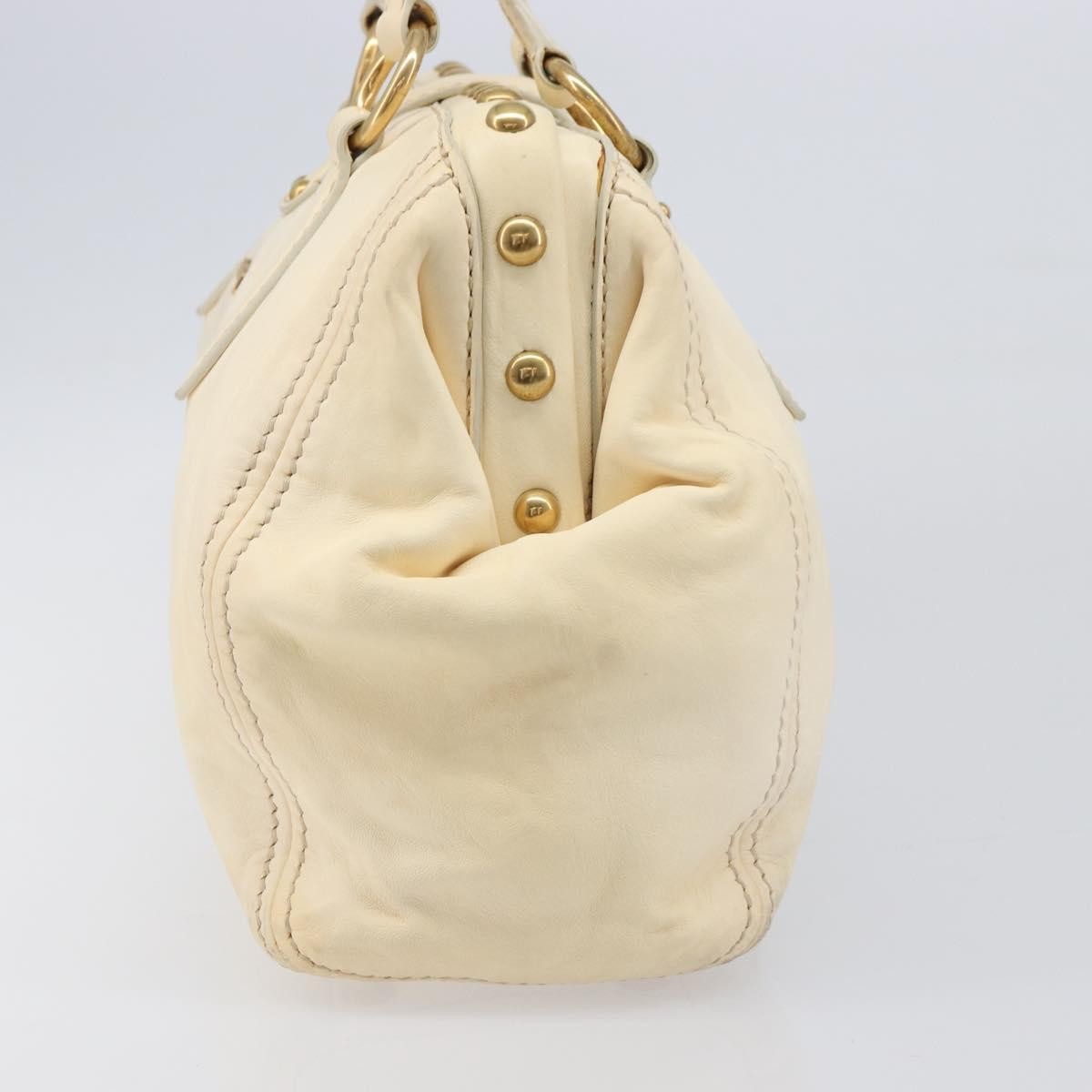 Miu Miu Beau Top Handle Leather Beige Leather Handbag (Pre-Owned)