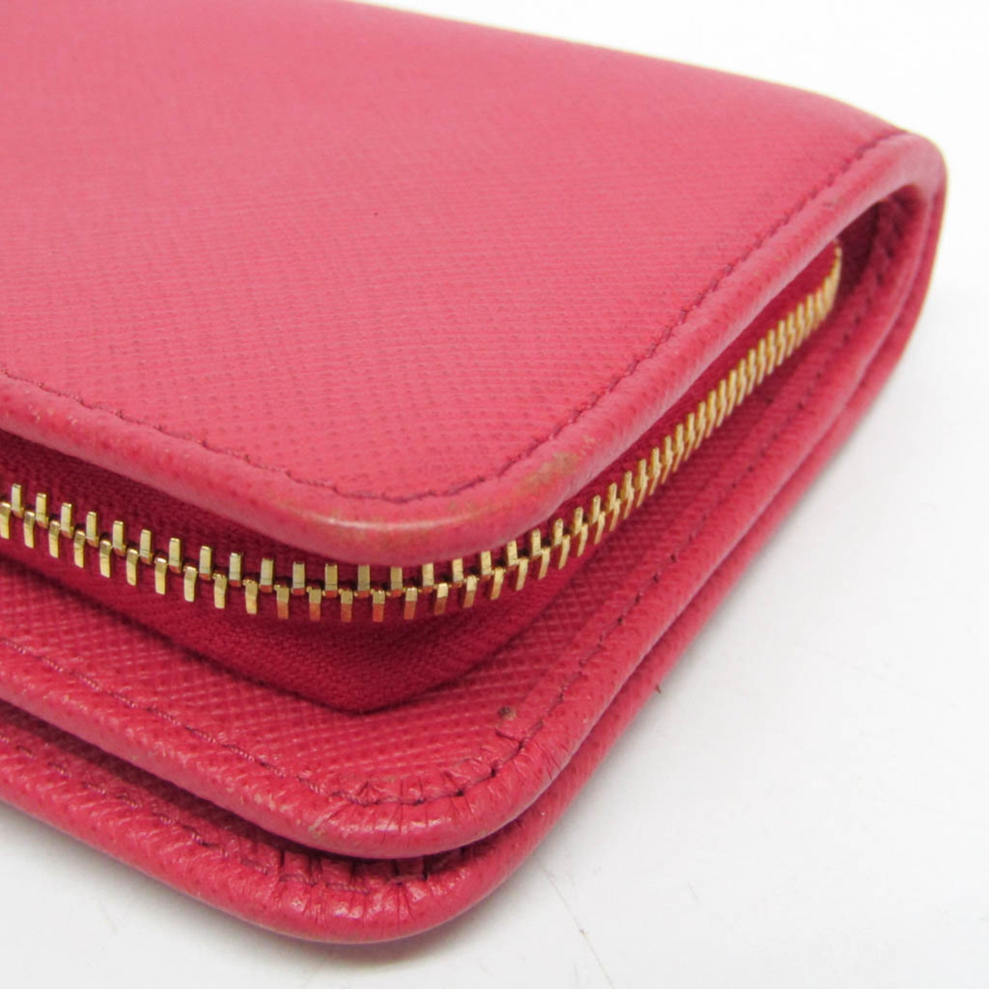 Prada Tab Bifold Saffiano Leather Pink Leather Wallets Accessory (Pre-Owned)