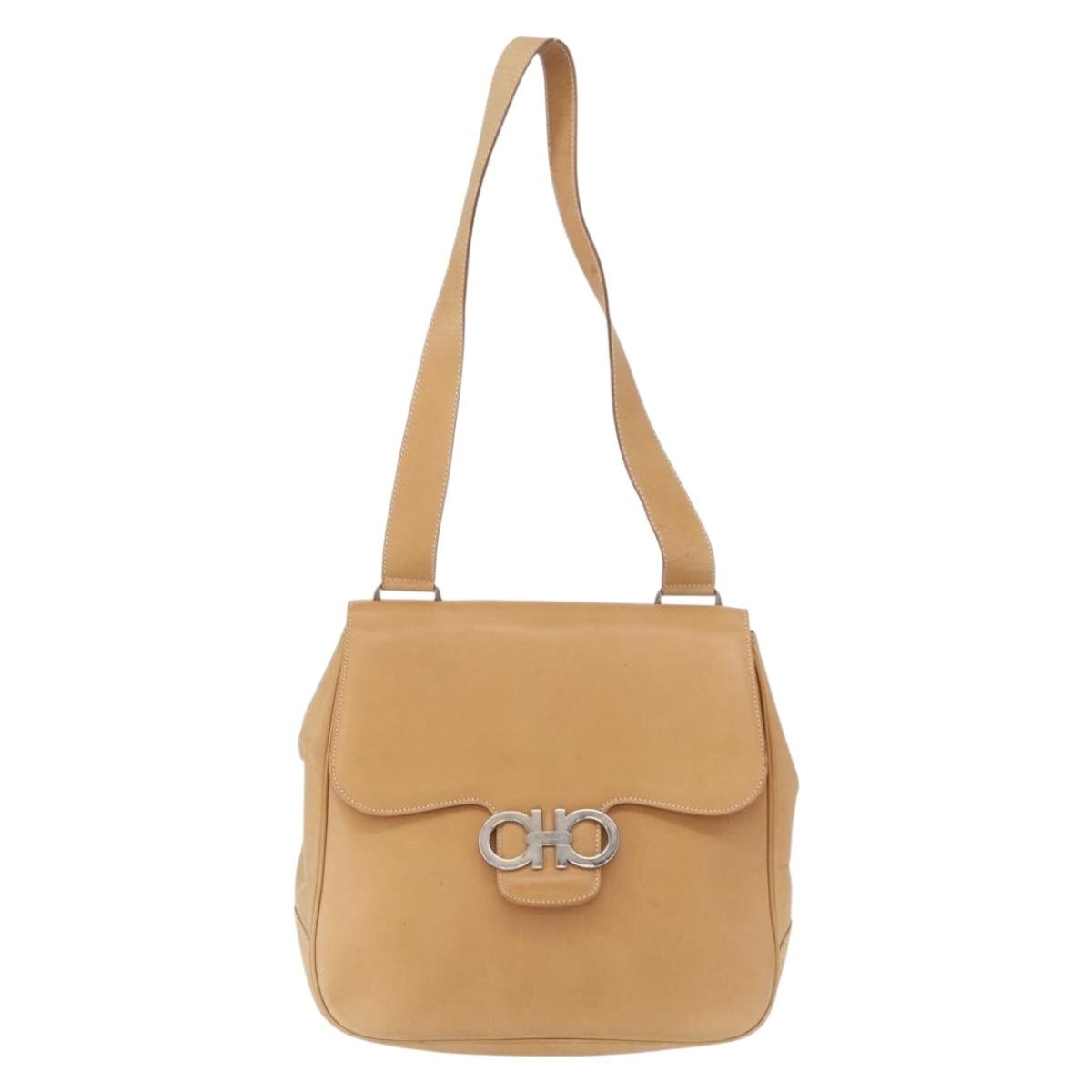 Salvatore Ferragamo Gancini Leather Beige Leather Shoulder Bag Bag (Pre-Owned)