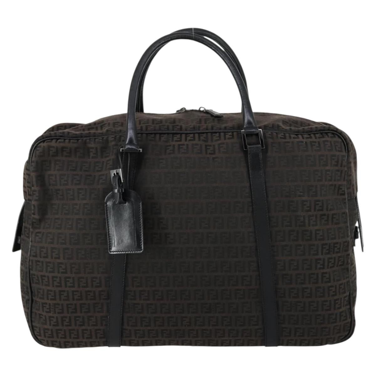 Fendi Vintage Boston Zucchino Canvas Brown Canvas Handbag (Pre-Owned)