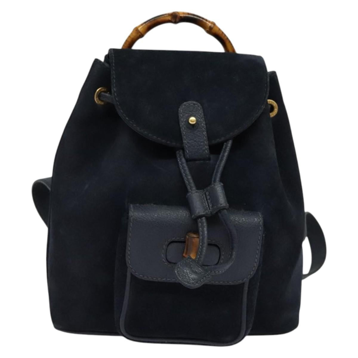 Gucci Gucci Bamboo Daim Navy Suede Backpack Bag (Pre-Owned)