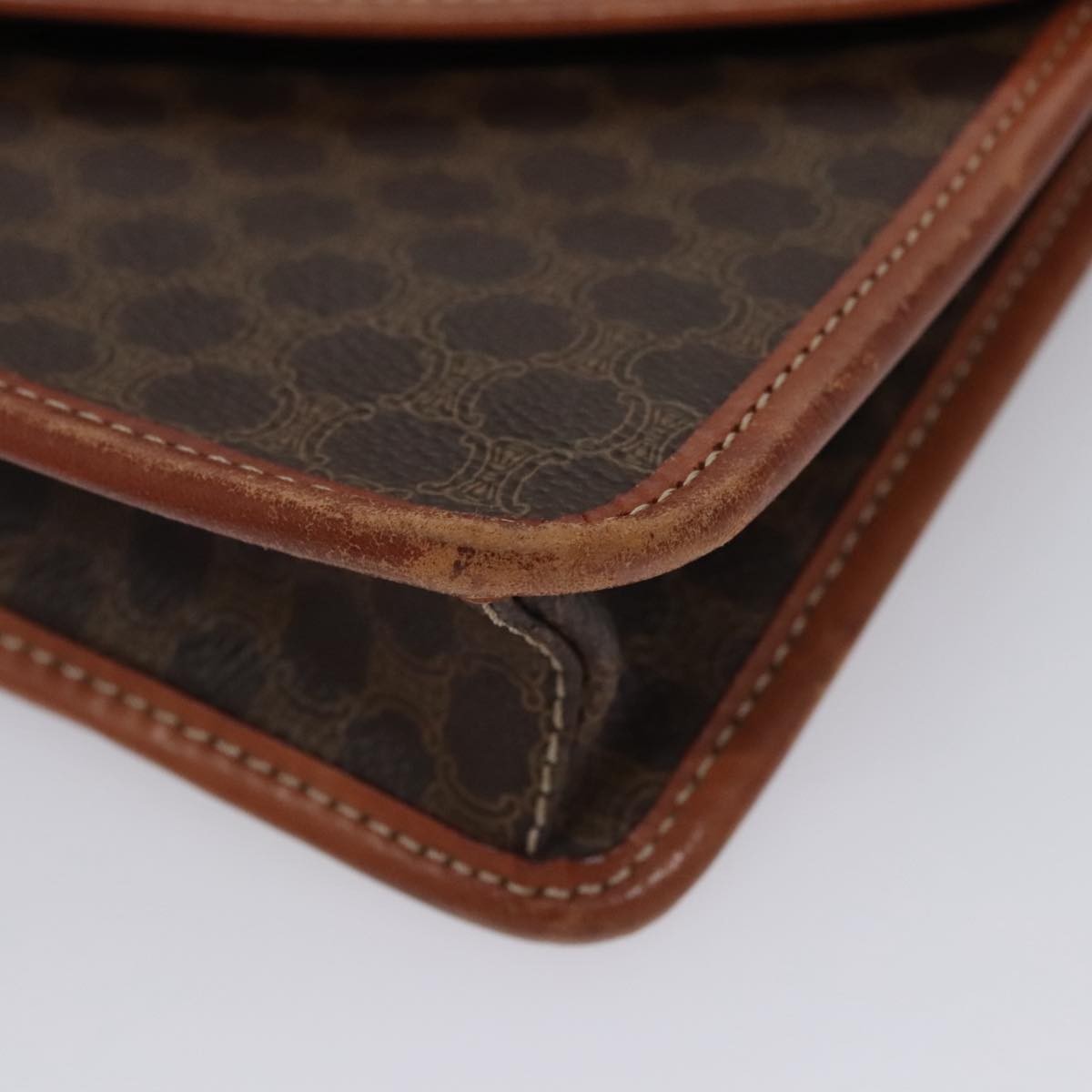 Celine Vintage Macadam Circle Logo Canvas And Leather Brown Canvas Shoulder Bag Bag (Pre-Owned)