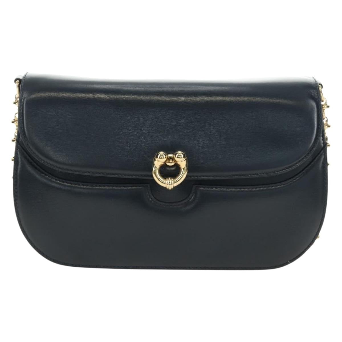 Gucci Chain Flap Leather Navy Leather Shoulder Bag Bag (Pre-Owned)