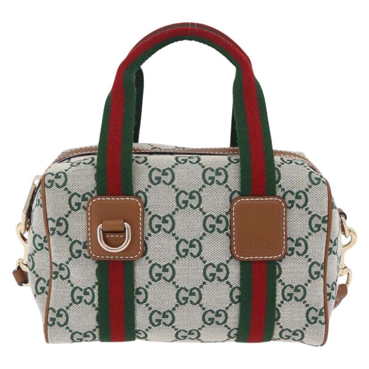 Gucci Web Boston Gg Canvas Green Canvas Handbag (Pre-Owned)