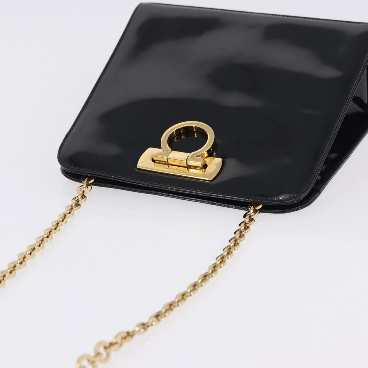 Salvatore Ferragamo Vintage Gancini Chain Patent Leather Black Patent_Leather Shoulder Bag Bag (Pre-Owned)