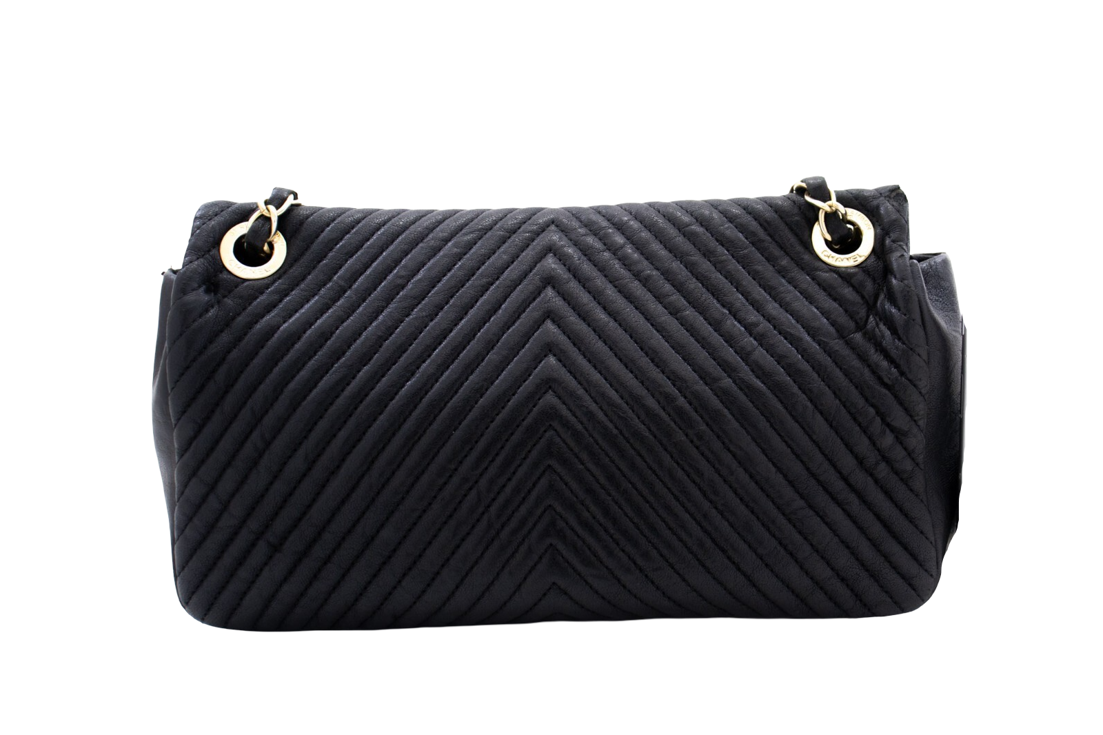 Chanel Classic Single Flap Chevron Lambskin Black Leather Shoulder Bag Bag (Pre-Owned)