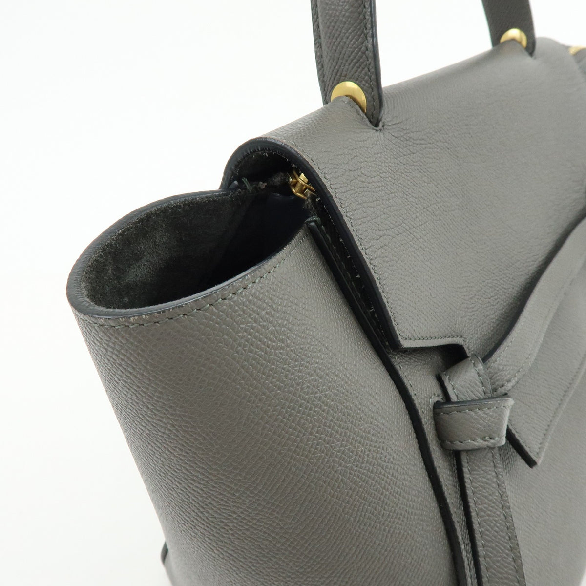 Celine Belt Textured Leather Gray Calfskin Handbag (Pre-Owned)