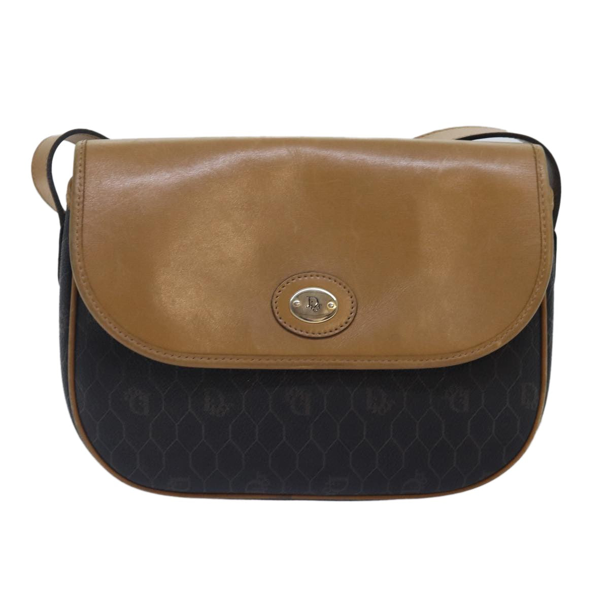 Christian Dior Vintage Honeycomb Canvas And Leather Black Canvas Shoulder Bag Bag (Pre-Owned)