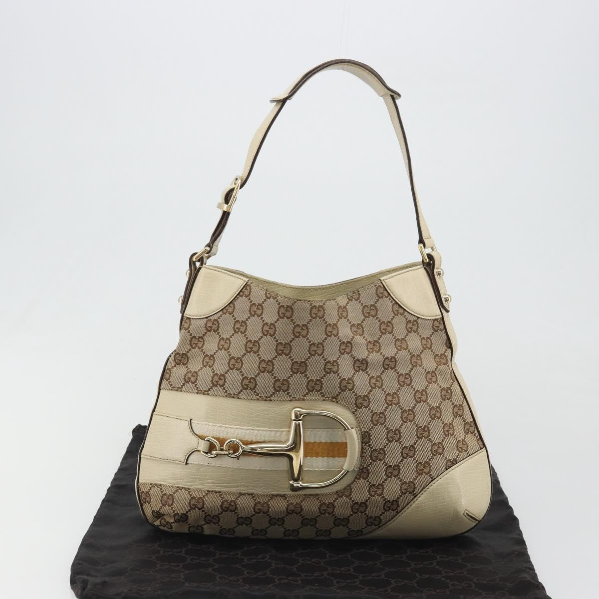 Gucci Hasler Hobo Gg Canvas Beige Canvas Shoulder Bag Bag (Pre-Owned)
