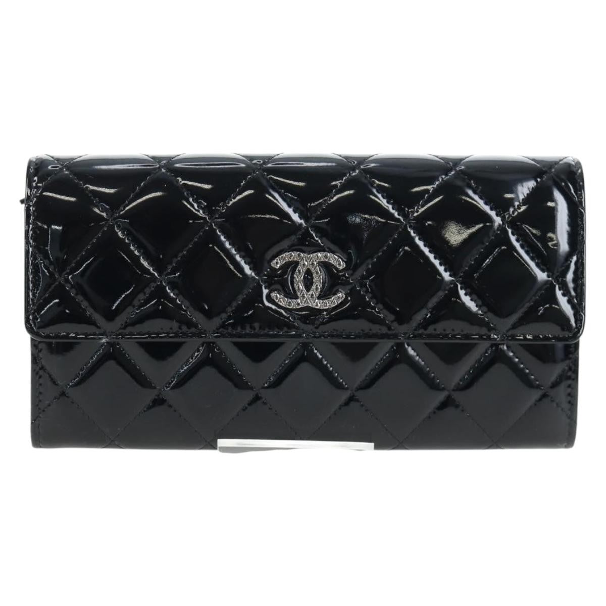 Chanel Cc French Flap Quilted Patent Leather Black Patent_Leather Wallets Accessory (Pre-Owned)