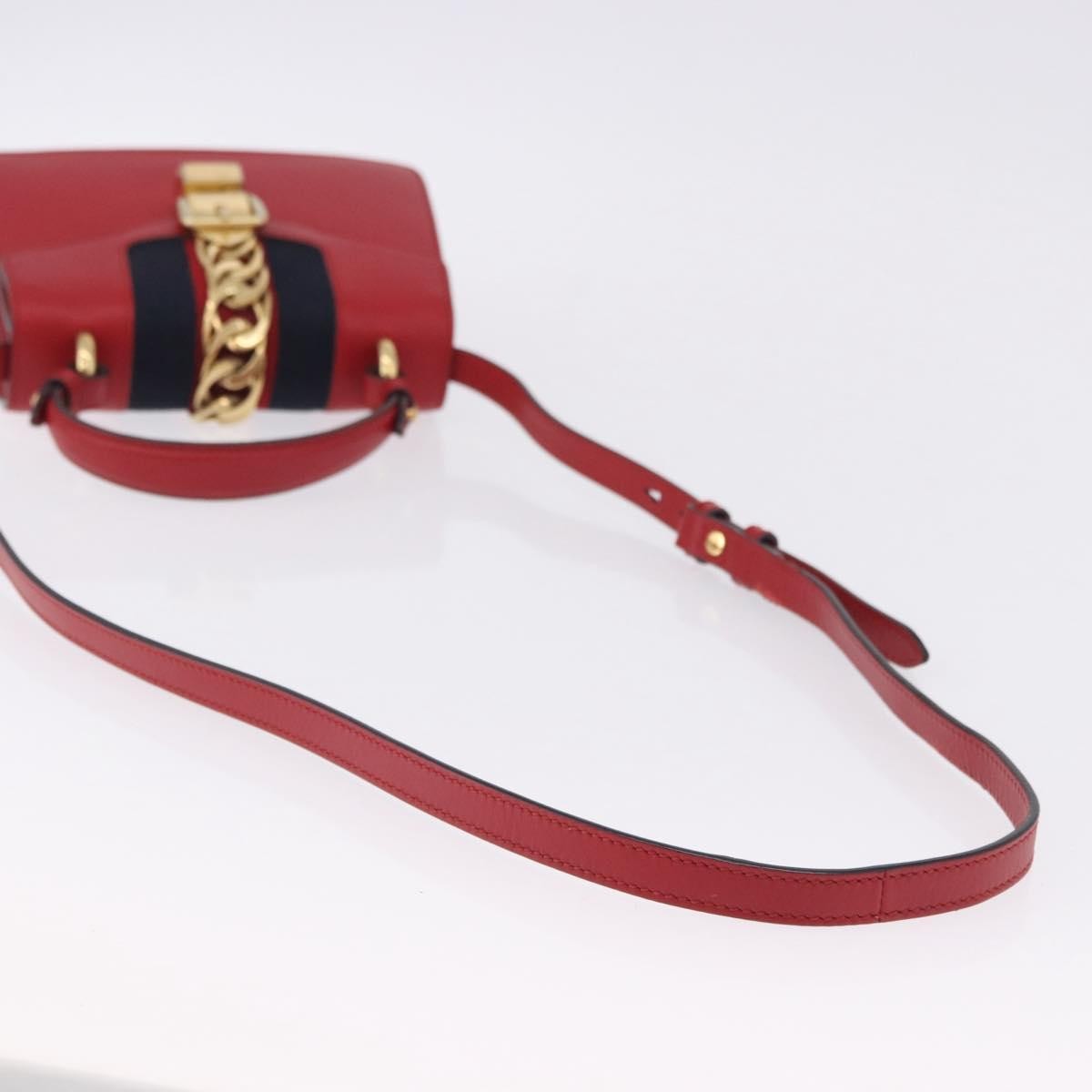 Gucci Sylvie Belt Leather Red Leather Handbag (Pre-Owned)