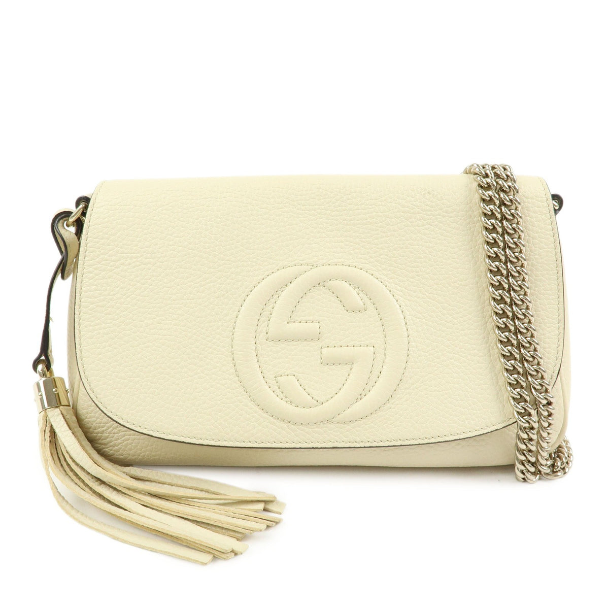 Gucci Soho Chain Leather White Leather Crossbody Bag Bag (Pre-Owned)