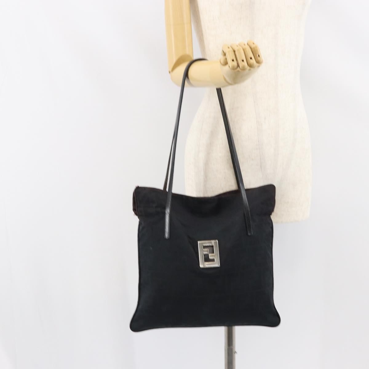 Fendi Zucca Tote Canvas Black Canvas Tote Bag Bag (Pre-Owned)
