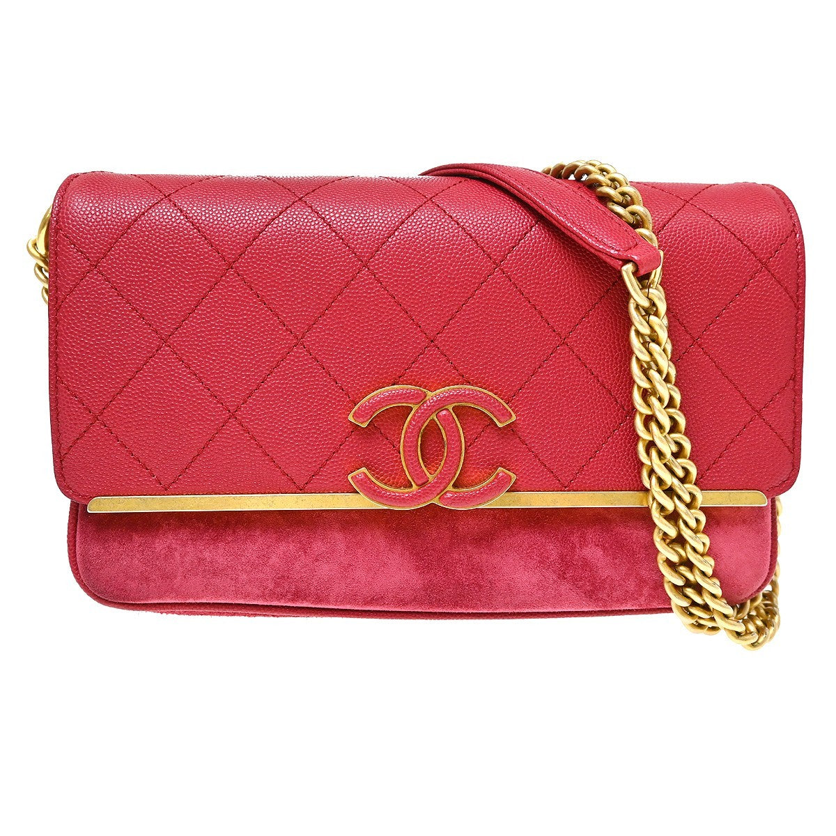 Chanel Lady Coco Flap Quilted Caviar And Suede Red Leather Shoulder Bag Bag (Pre-Owned)