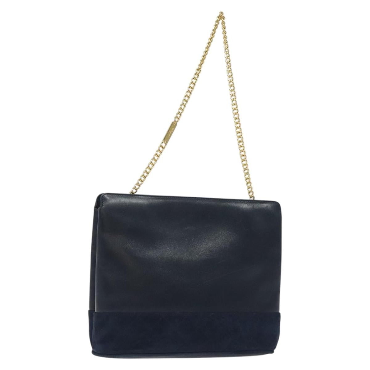 Salvatore Ferragamo Vintage Chain Leather Navy Leather Handbag (Pre-Owned)