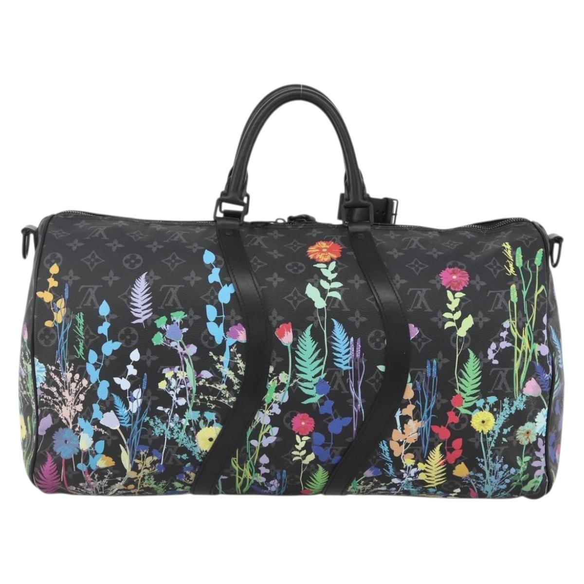 Louis Vuitton Keepall Bandouliere Limited Edition Foliage Monogram Eclipse Black Canvas Travel Bag Bag (Pre-Owned)