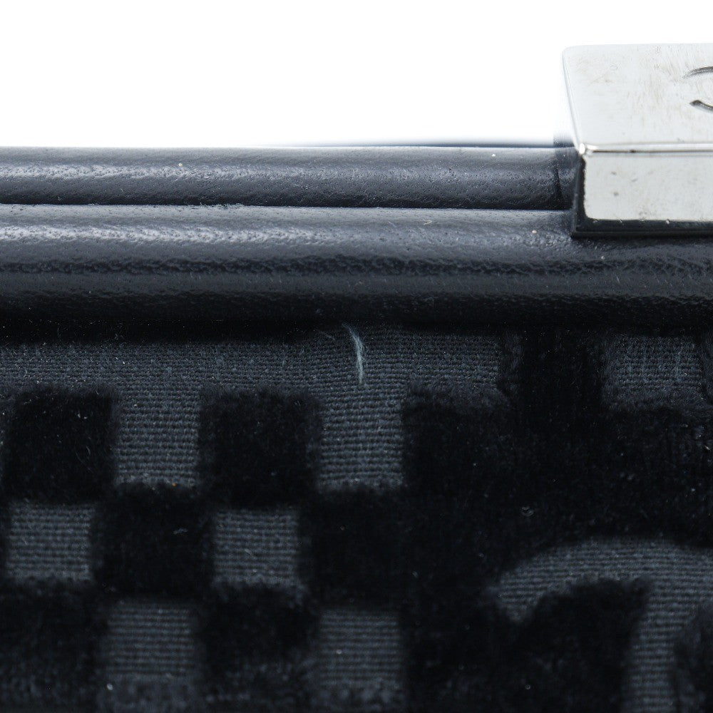 Chanel Vintage Cc Side Belted Bowler Check Embossed Velvet Black Velvet Shoulder Bag Bag (Pre-Owned)