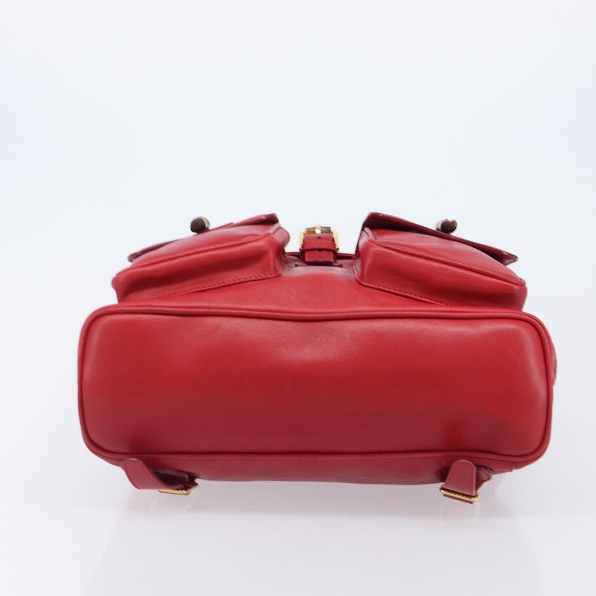 Gucci Vintage Bamboo Leather Red Leather Backpack Bag (Pre-Owned)