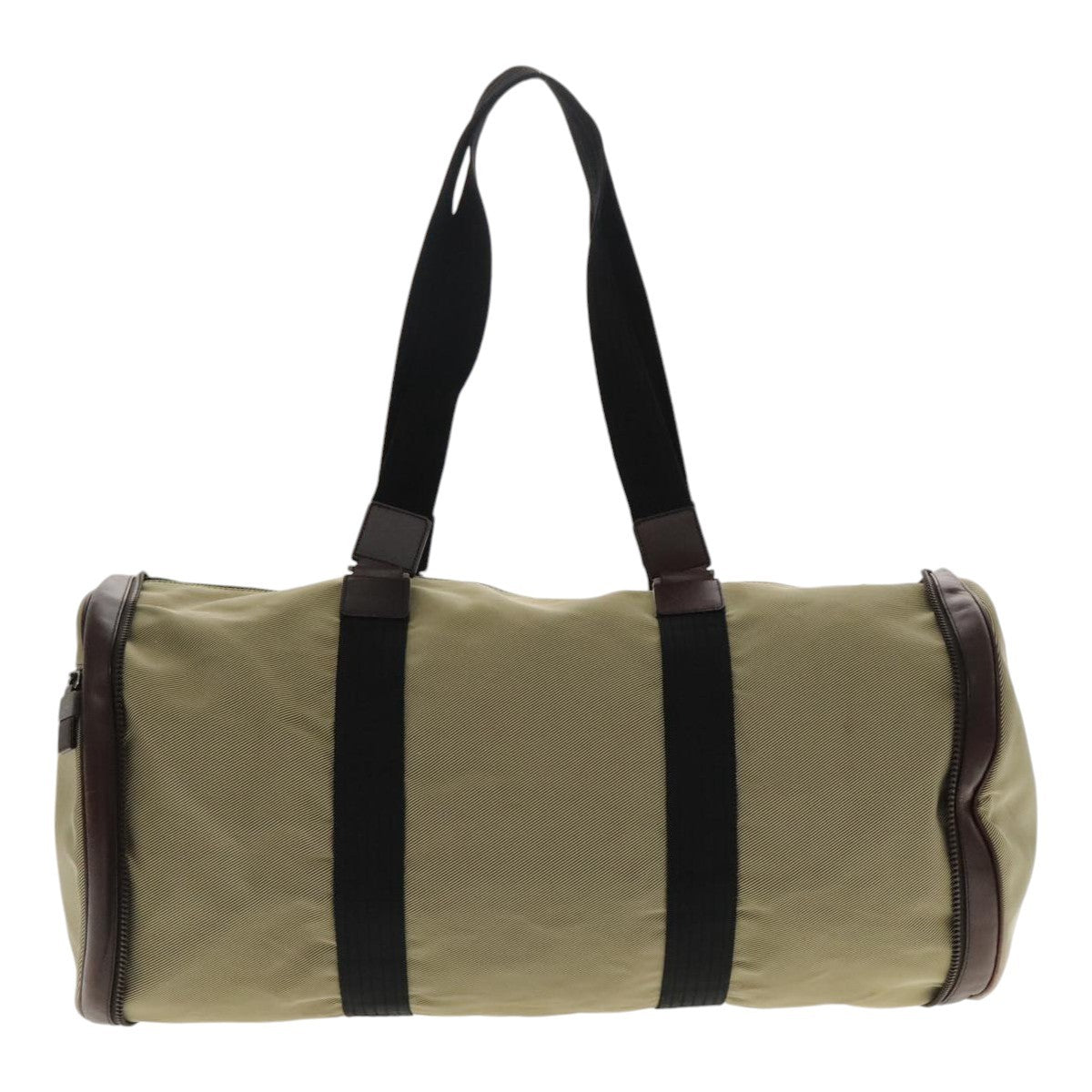 Salvatore Ferragamo Boston Leather Beige Canvas Handbag (Pre-Owned)
