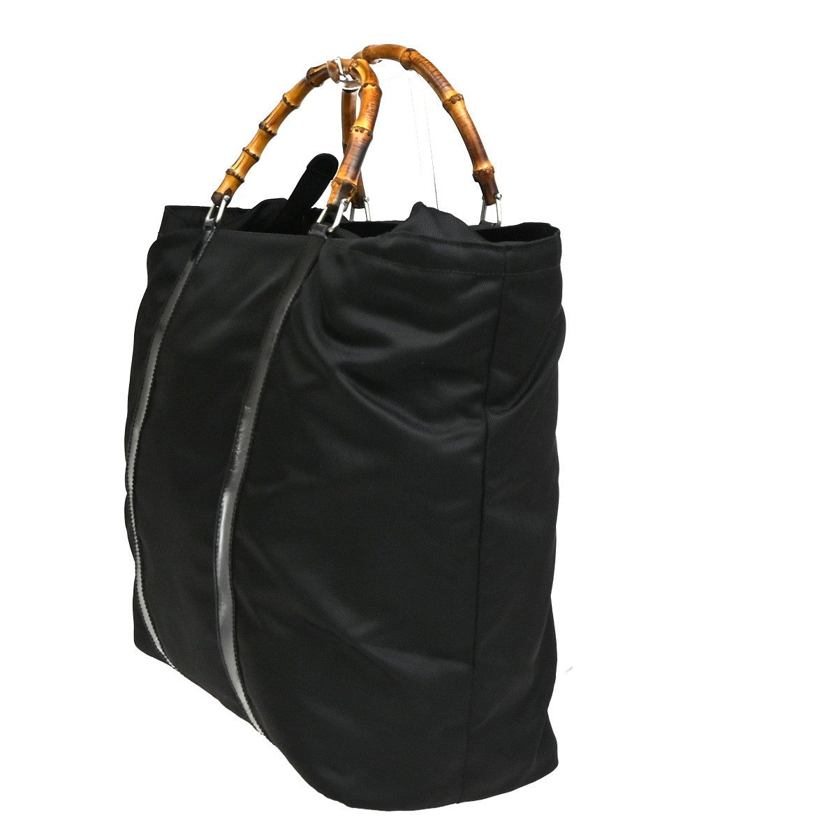 Gucci Convertible Bamboo Zip Tote Nylon Black Nylon Tote Bag Bag (Pre-Owned)