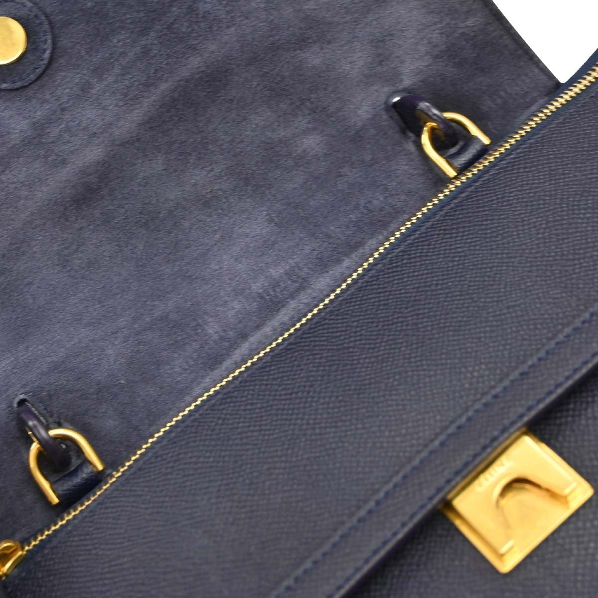 Celine Belt Textured Leather Blue Leather Handbag (Pre-Owned)
