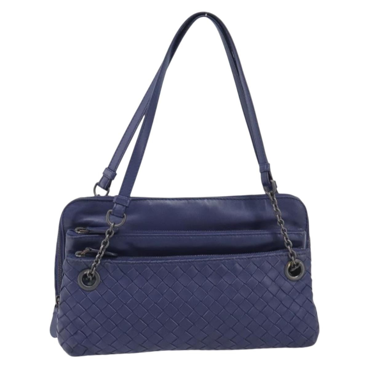 Bottega Veneta Compartment Chain Intrecciato Nappa Blue Leather Shoulder Bag Bag (Pre-Owned)