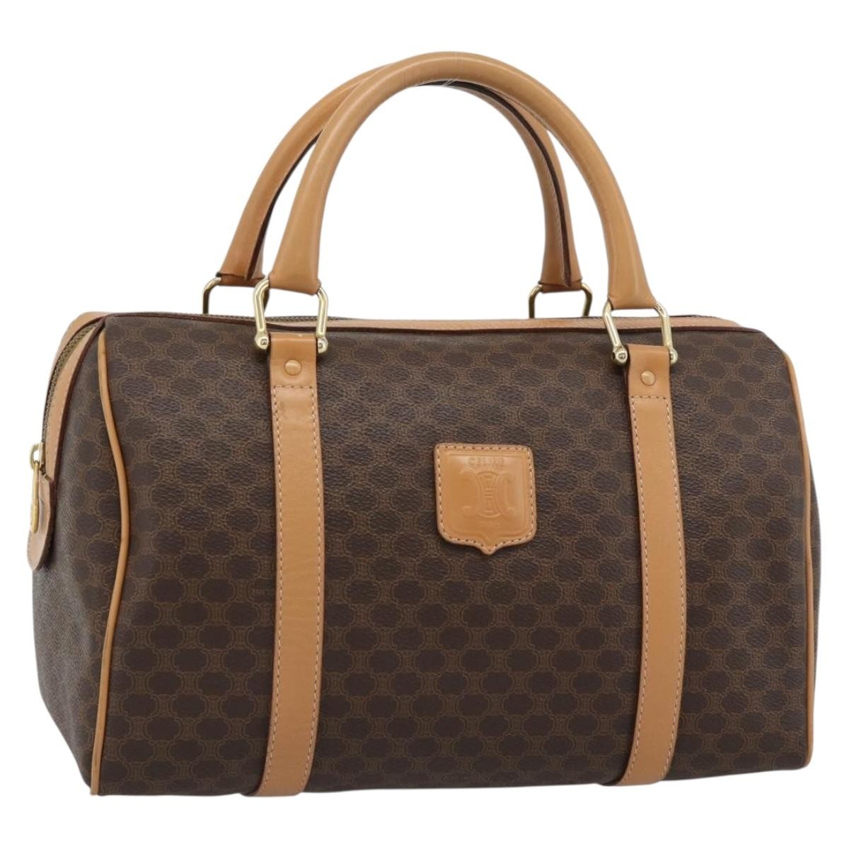 Celine Vintage Boston Macadam Coated Canvas Brown Pvc Handbag (Pre-Owned)