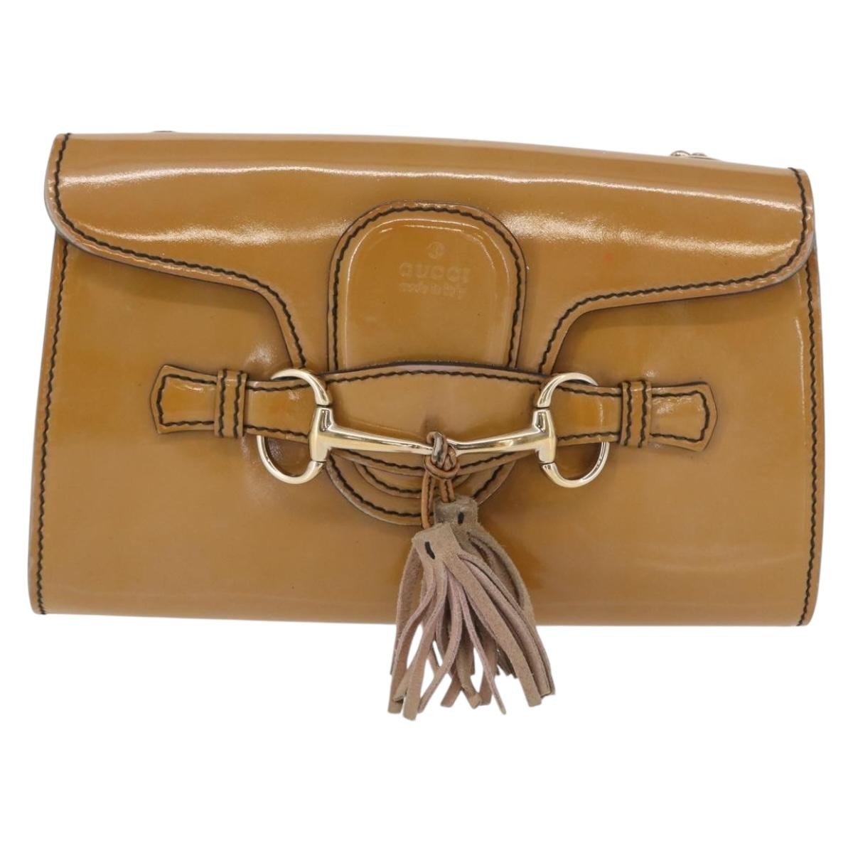 Gucci Emily Chain Flap Patent Beige Patent_Leather Shoulder Bag Bag (Pre-Owned)