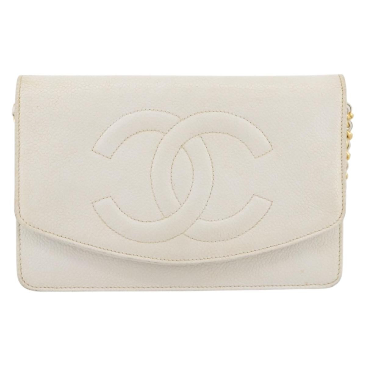 Chanel Vintage Timeless Wallet On Chain Caviar White Leather Crossbody Bag Bag (Pre-Owned)