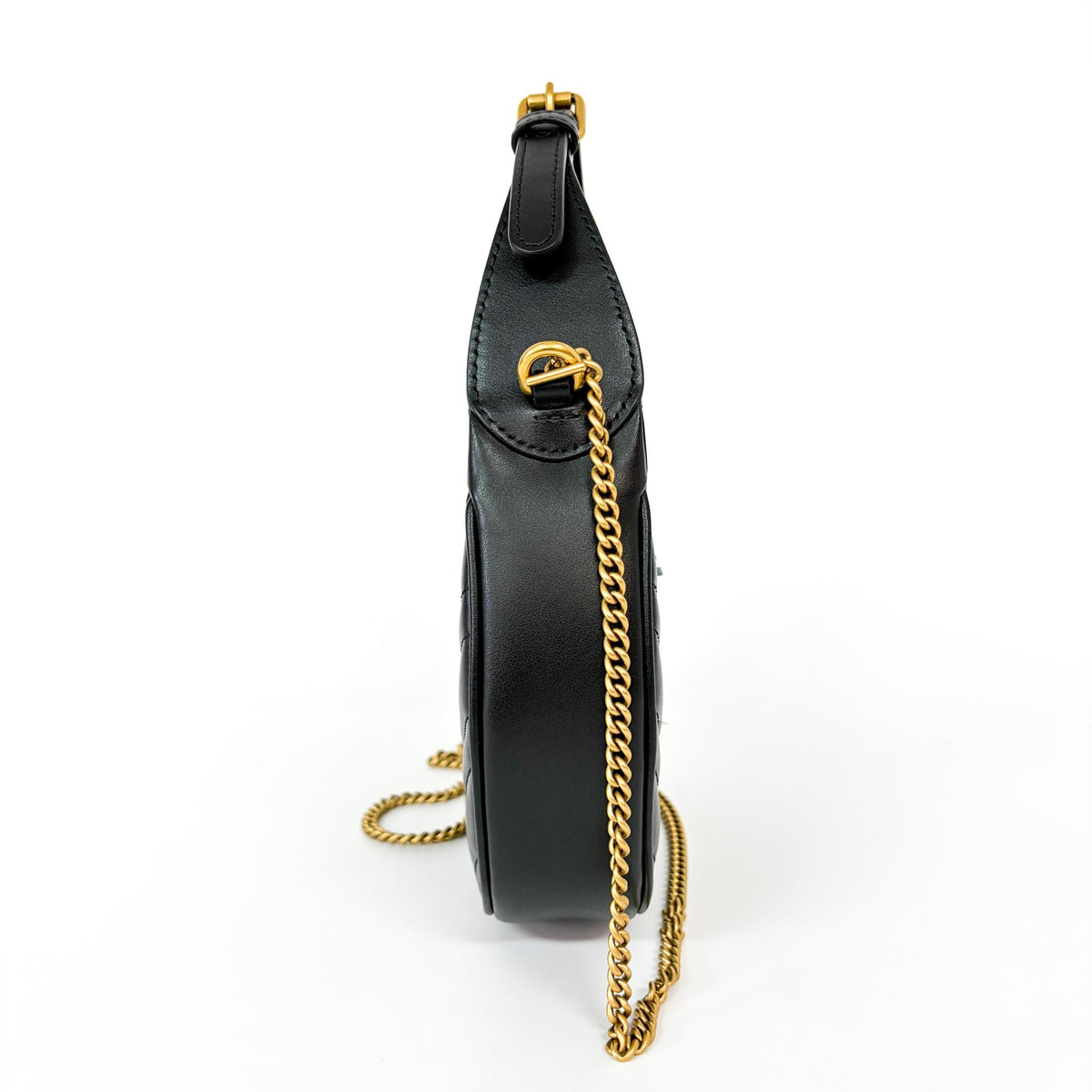 Gucci Gg Marmont Half Moon Hobo Matelasse Leather Black Leather Shoulder Bag Bag (Pre-Owned)