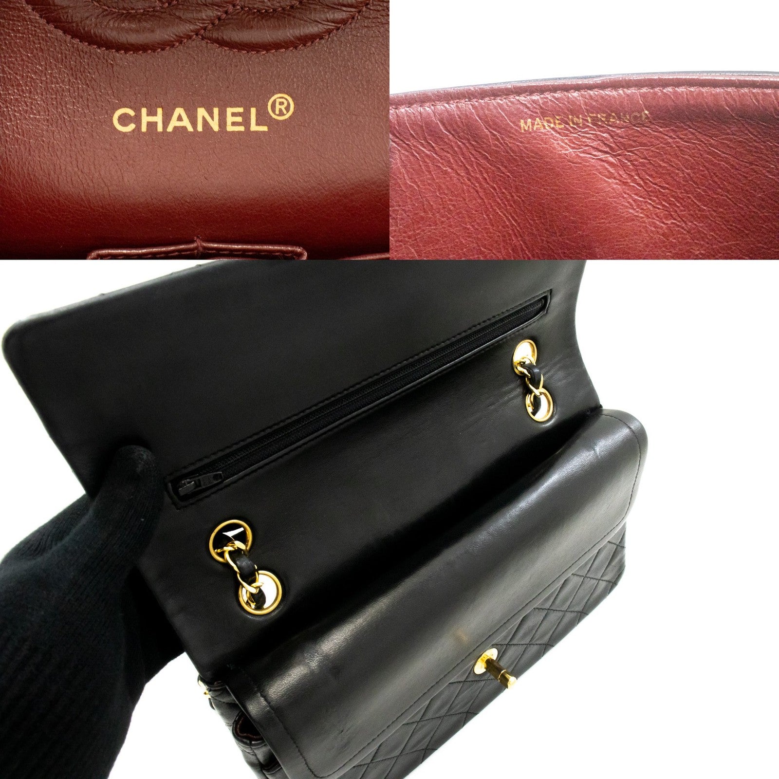 Chanel Classic Flap Lambskin Black Leather Crossbody Bag Bag (Pre-Owned)