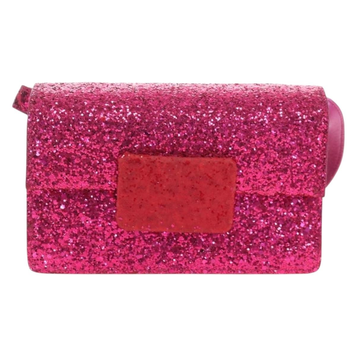 Saint Laurent Lulu Bunny Glitter Pink Leather Shoulder Bag Bag (Pre-Owned)