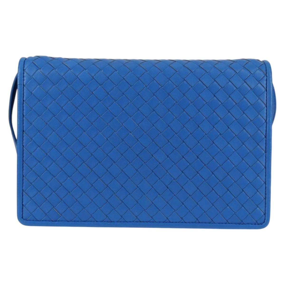 Bottega Veneta Double Compartment Flap Intrecciato Nappa Blue Leather Shoulder Bag Bag (Pre-Owned)